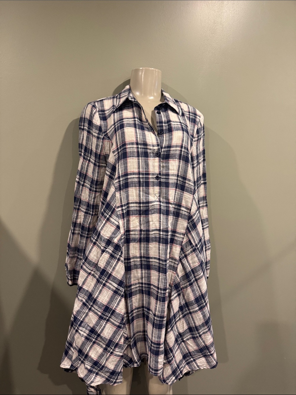 Mystree White and Navy Plaid Midi Shirt Dress